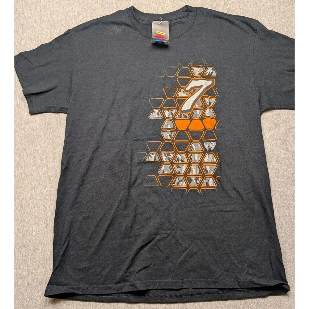 New NASCAR Corey LaJoie #7 Spire Motorsports graphic Tee black and orange Size L